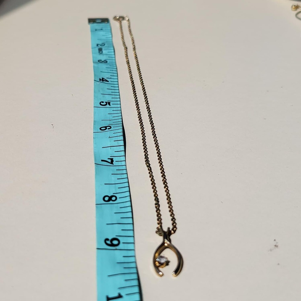 Vintage Gold Tone Metal Wishbone Pendant Clear Stone Accent Necklace - Picture 5 of 7